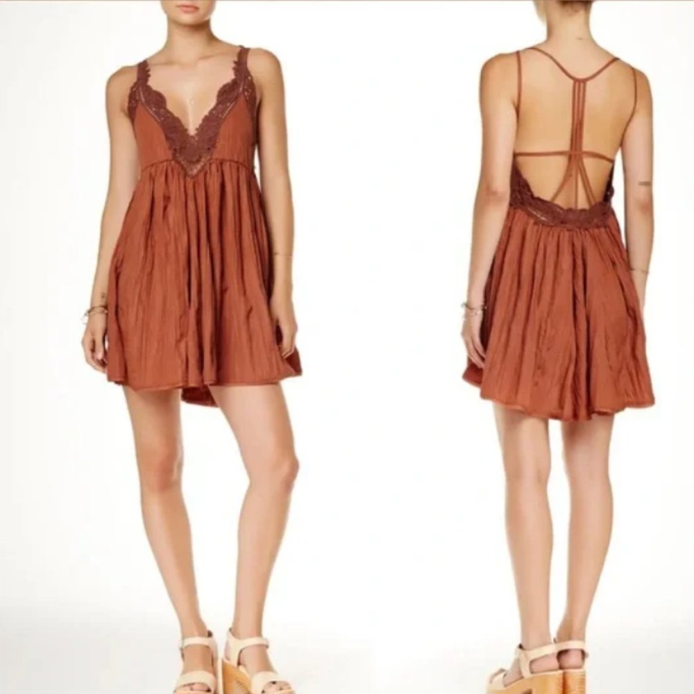 Free People Breathless Mini Slip Dress Boho Copper Rust Color Size XS